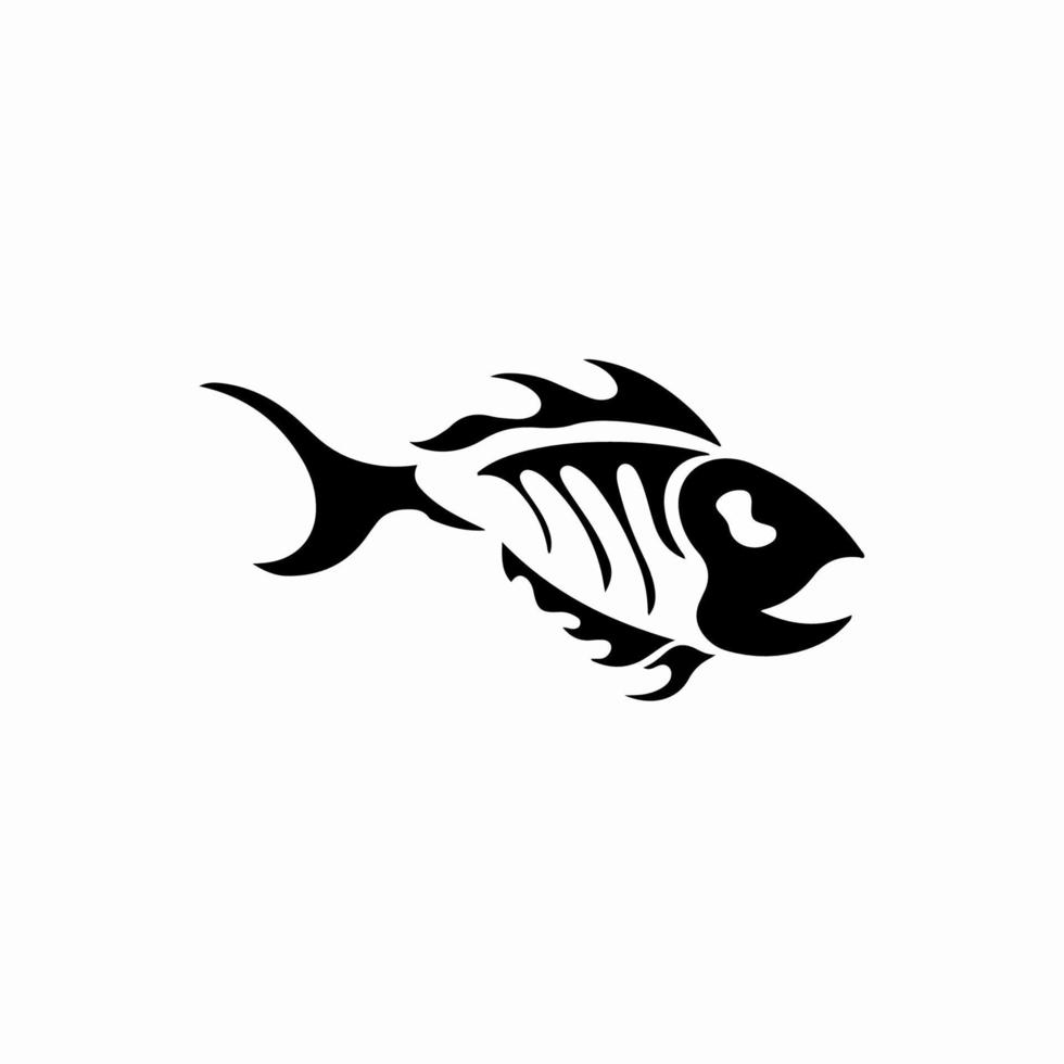 pesce osso icona logo design. nero e bianca stampino piatto vettore illustrazione su bianca sfondo.