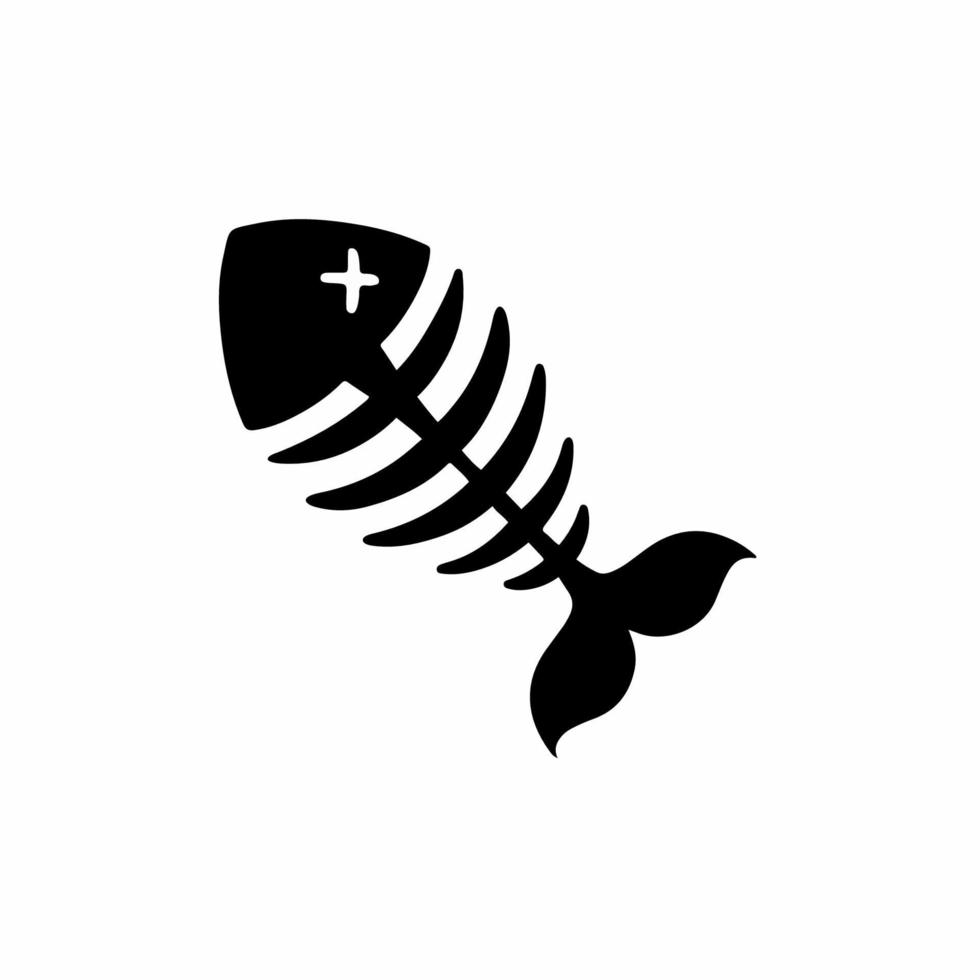 pesce osso icona logo design. nero e bianca stampino piatto vettore illustrazione su bianca sfondo.