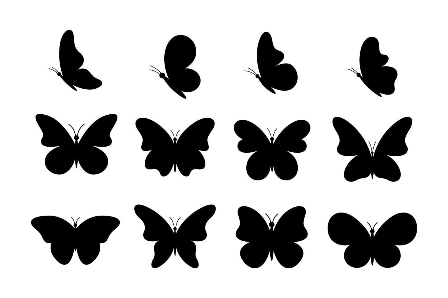 impostato di nero farfalle silhouette vettore illustrazione