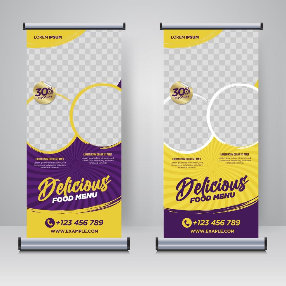 cibo e ristorante roll up banner modello di progettazione vettore