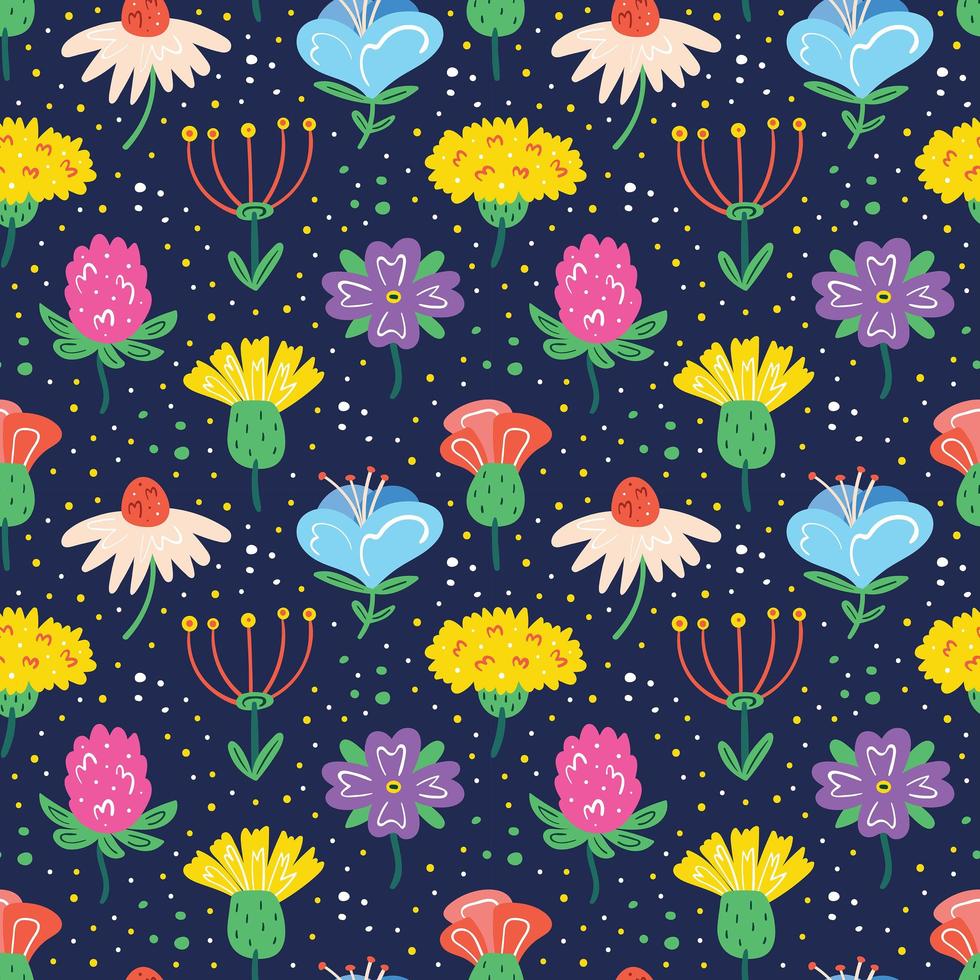 seamless pattern di fiori di campo vettore