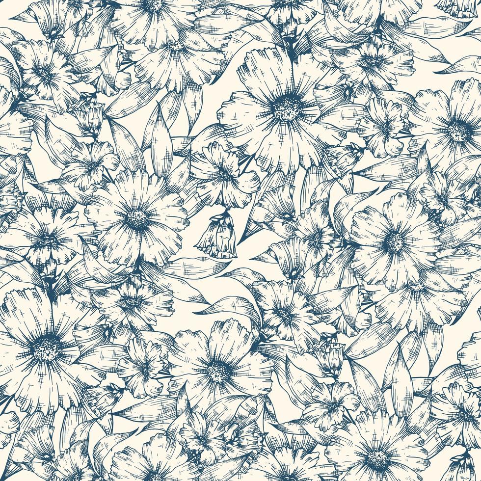 fiori blu seamless pattern di sfondo vettore