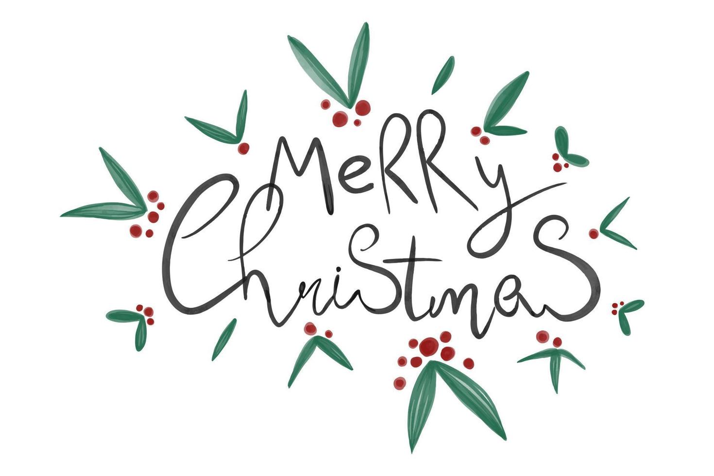 vettore manoscritto frasi per Natale saluti disegnato con acquerello inchiostro. allegro Natale con agrifoglio.