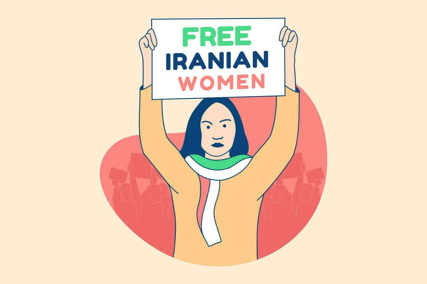 illustrazioni bellissimo iraniano donna manifestanti per gratuito iraniano donne campagna design concetto vettore