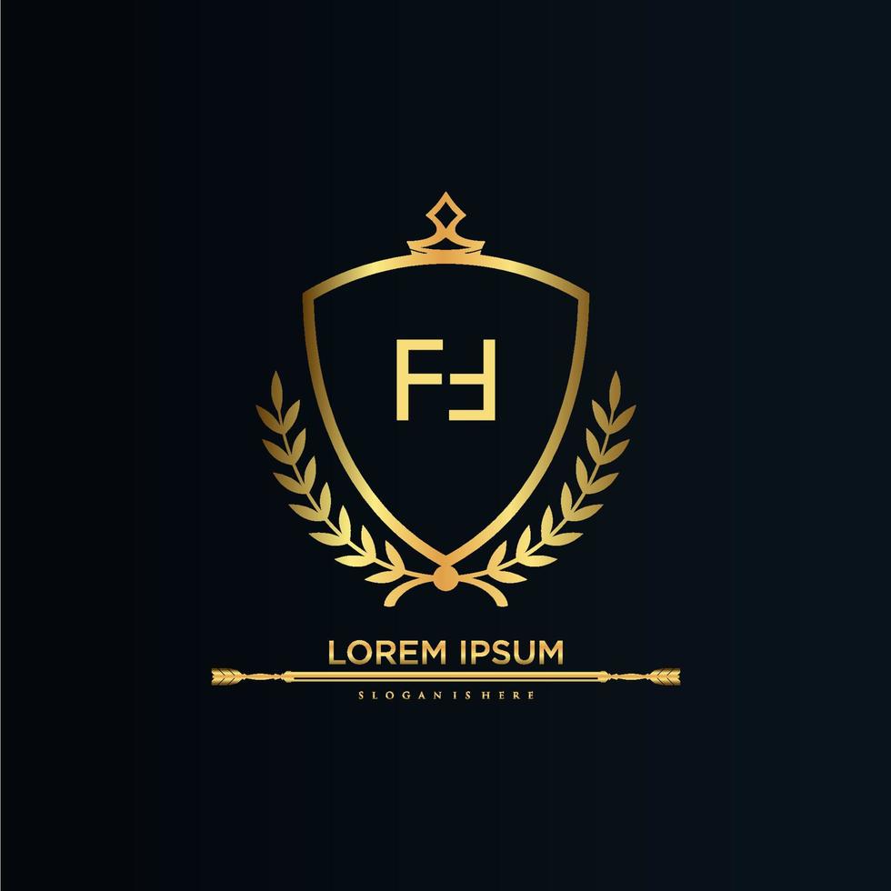 ff lettera iniziale con reale modello.elegante con corona logo vettore, creativo lettering logo vettore illustrazione.