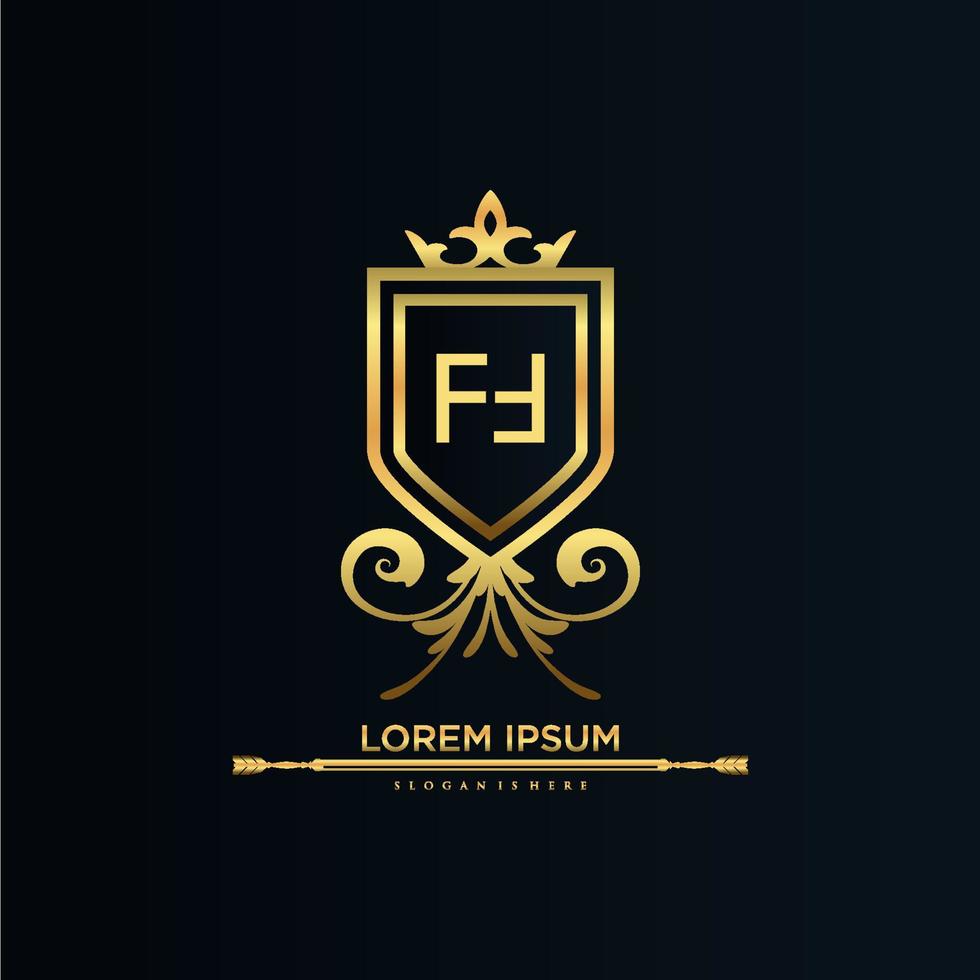 ff lettera iniziale con reale modello.elegante con corona logo vettore, creativo lettering logo vettore illustrazione.