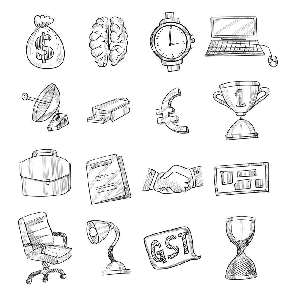 set di icone di schizzo doodle tecnologia nera disegnata a mano vettore