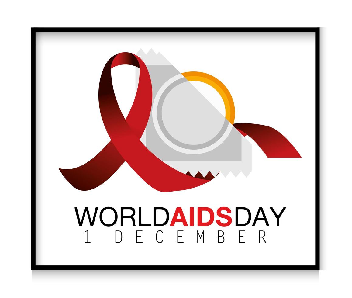 nastro rosso e preservativo per la giornata mondiale contro l'AIDS vettore
