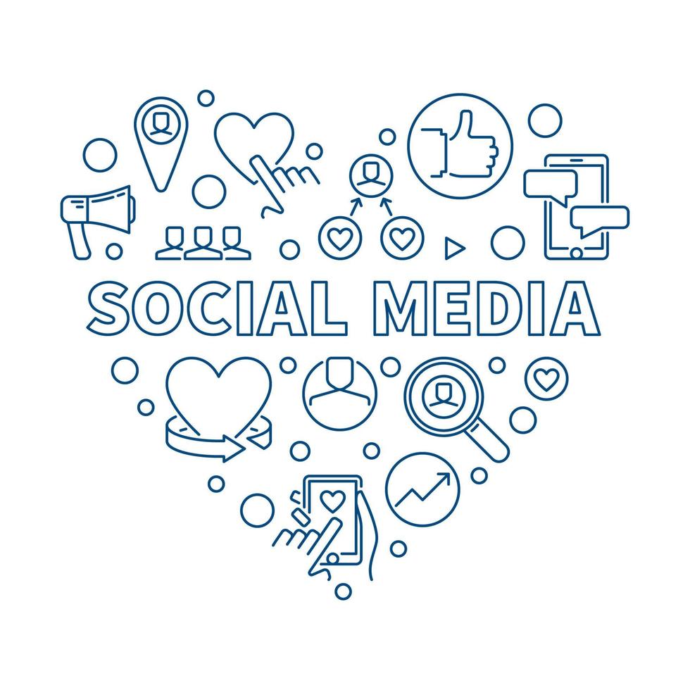 sociale media vettore concetto blu lineare cuore illustrazione