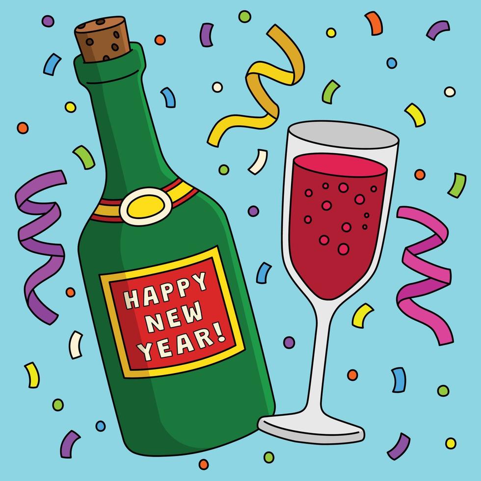 contento nuovo anno vino colorato cartone animato illustrazione vettore
