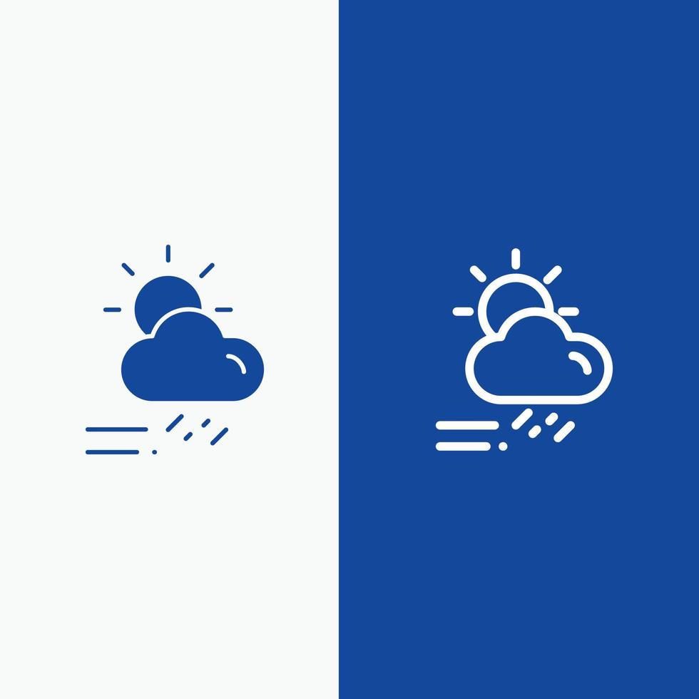 nube giorno piovoso stagione tempo metereologico linea e glifo solido icona blu bandiera linea e glifo solido icona blu vettore
