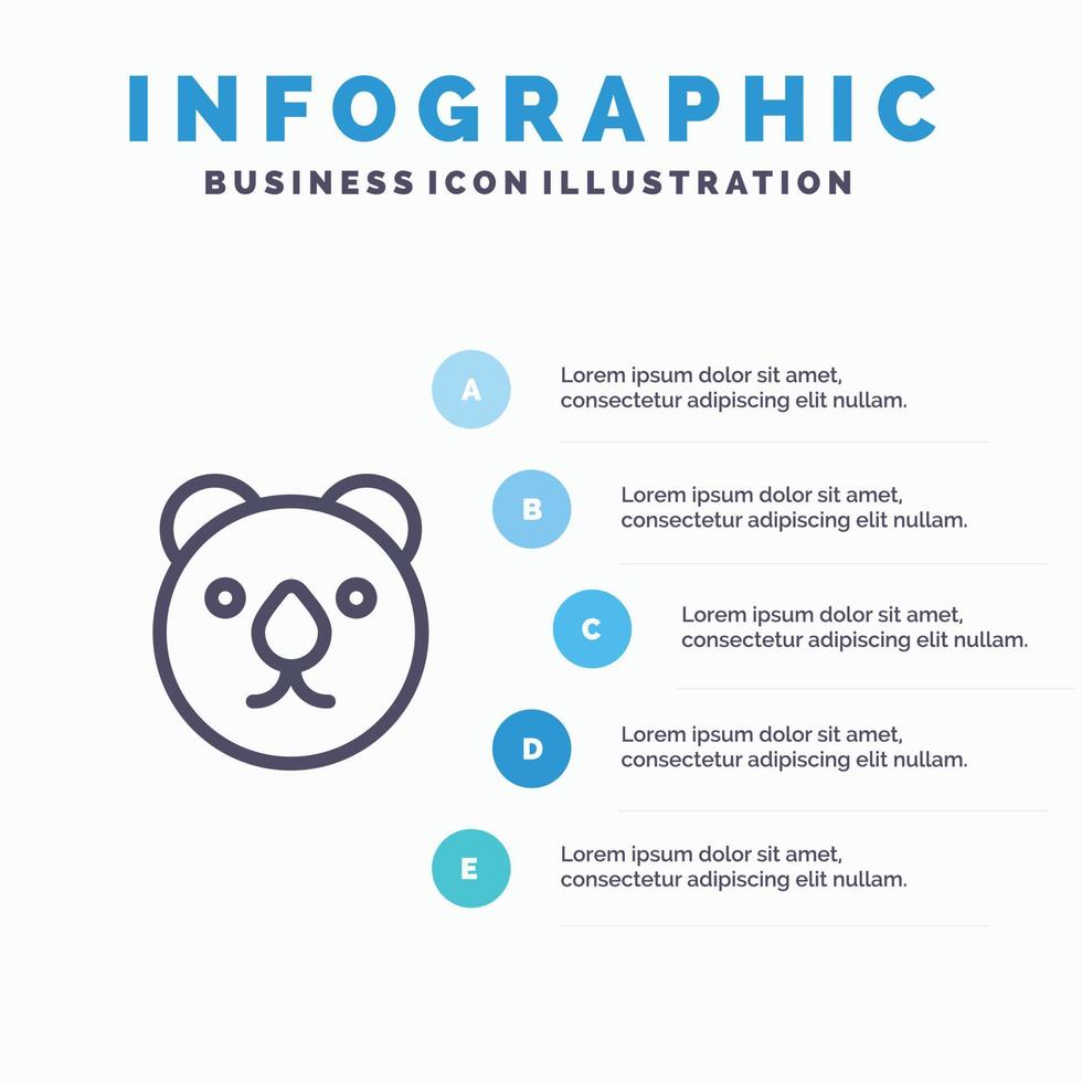 orso testa predatore linea icona con 5 passaggi presentazione infografica sfondo vettore