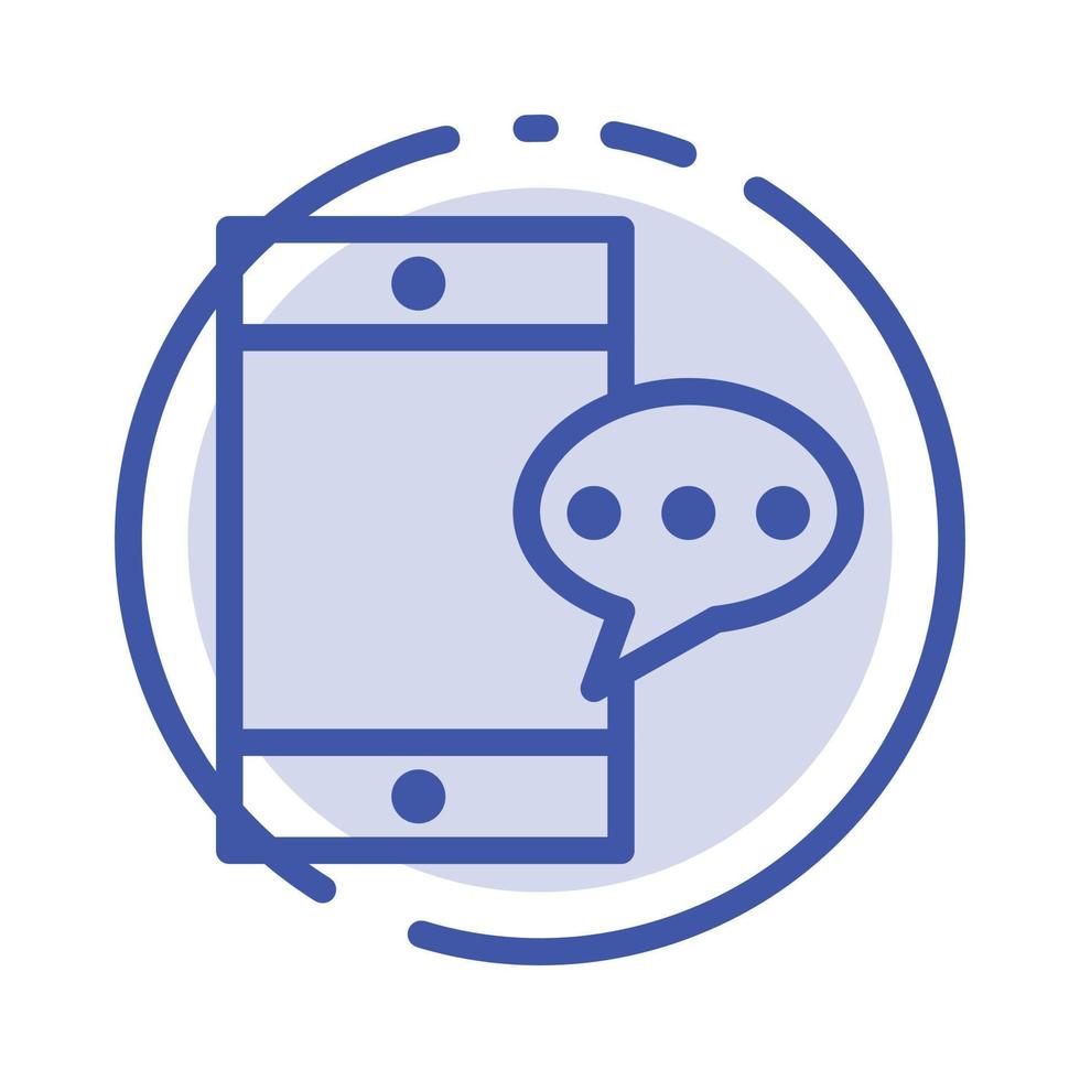 mobile chat cellula blu tratteggiata linea linea icona vettore