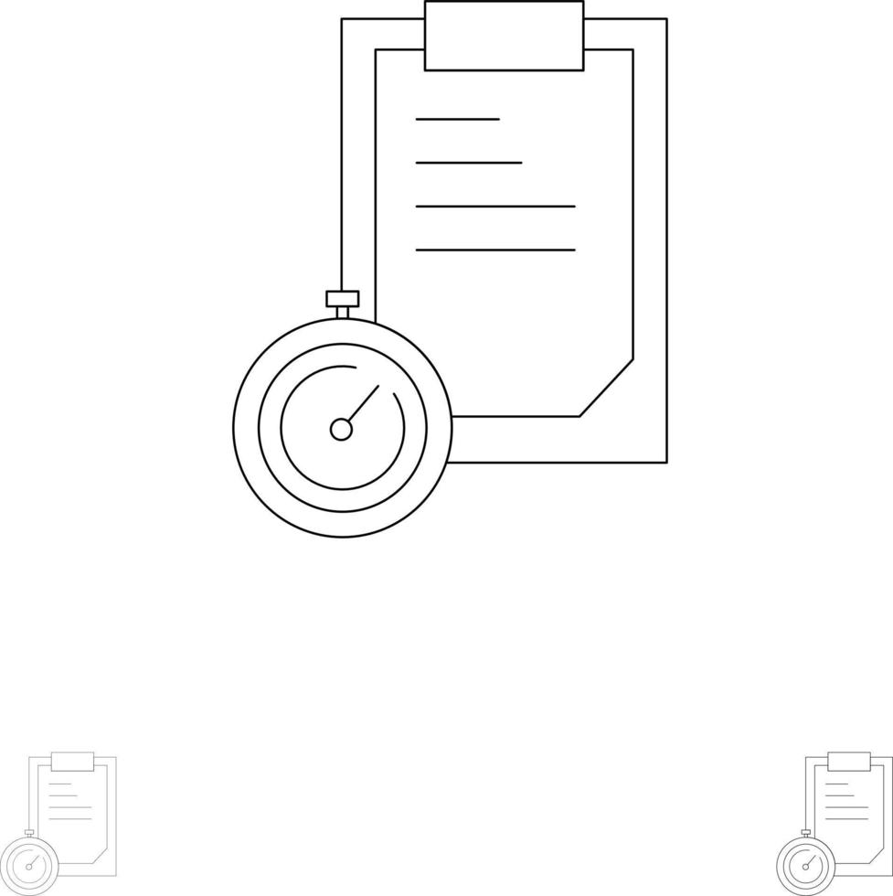 Scadenza attività commerciale pianificazione tempo grassetto e magro nero linea icona impostato vettore