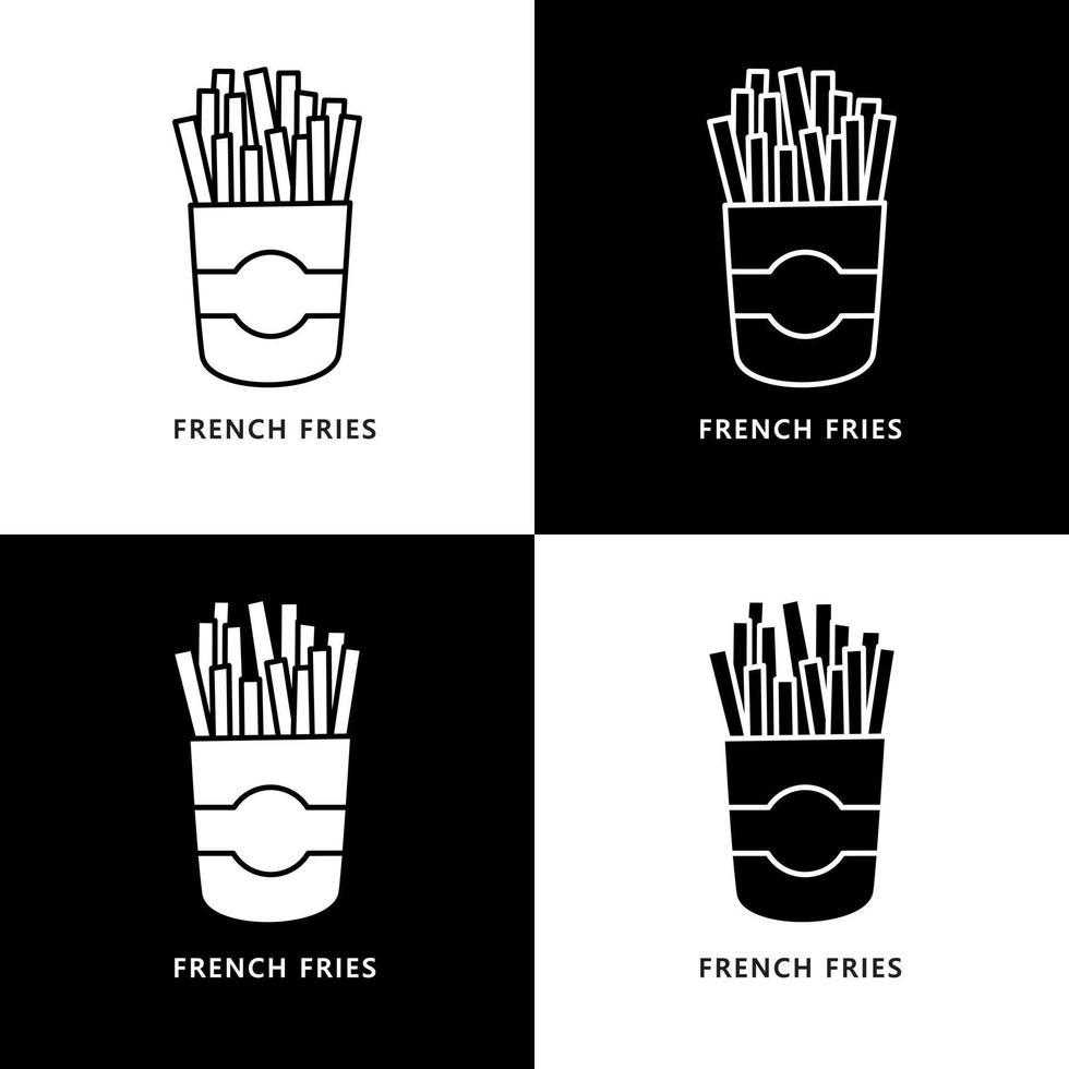 francese patatine fritte logo. cibo e bevanda illustrazione. Patata merenda icona simbolo vettore