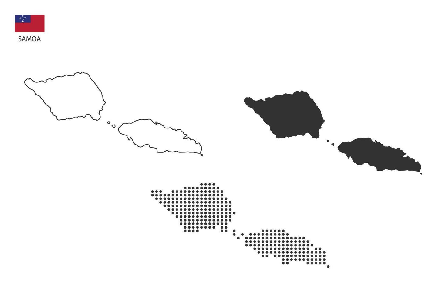 3 versioni di samoa carta geografica città vettore di magro nero schema semplicità stile, nero punto stile e buio ombra stile. tutti nel il bianca sfondo.