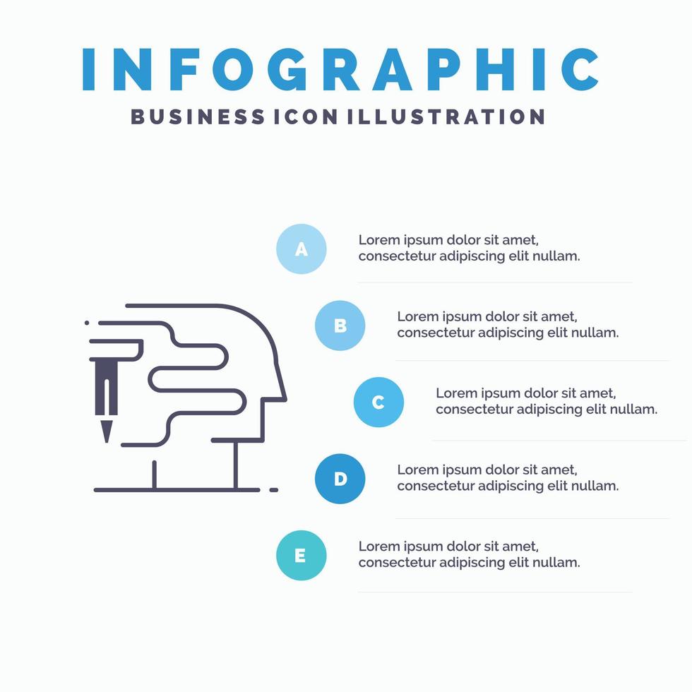 umano stampa grande pensare solido icona infografica 5 passaggi presentazione sfondo vettore