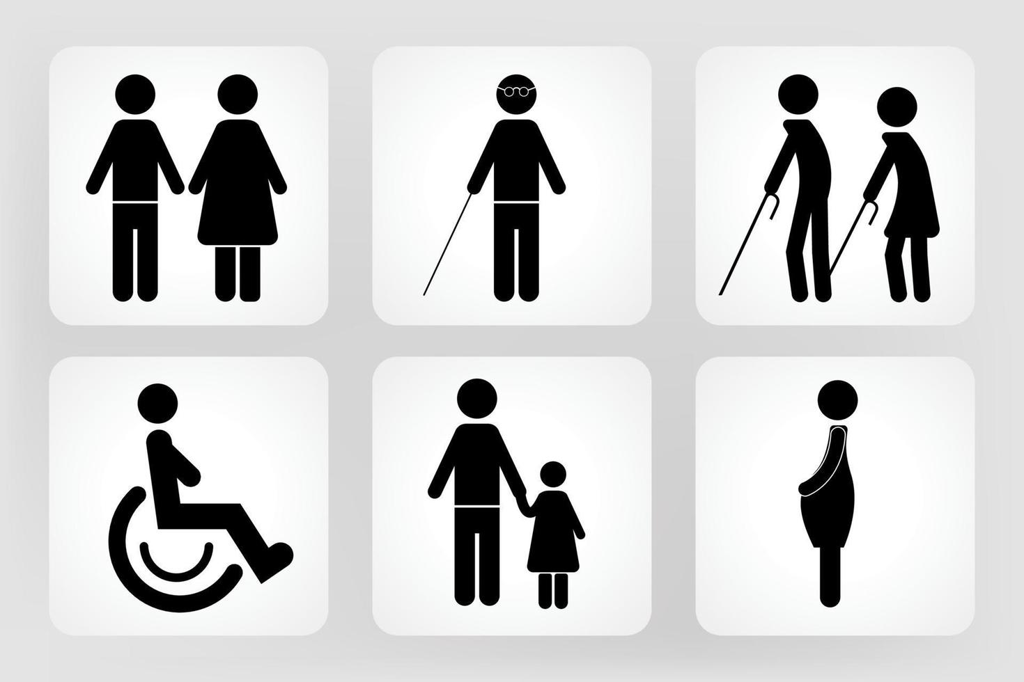 cartello gabinetto bambino vecchio persona portatori di handicap incinta uomo donna toilette cartello vettore