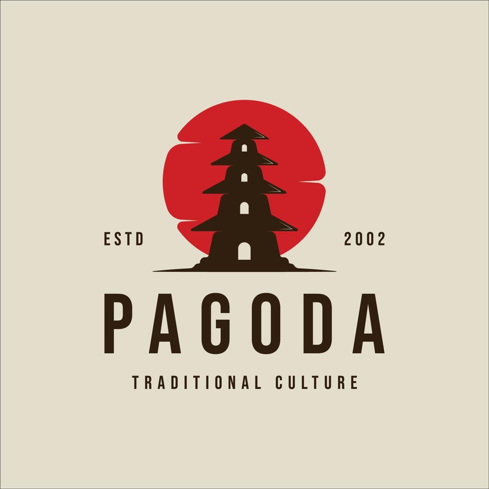 pagoda o tempio logo Vintage ▾ vettore illustrazione modello icona grafico design. asiatico cultura cartello o simbolo per turismo viaggio con sole