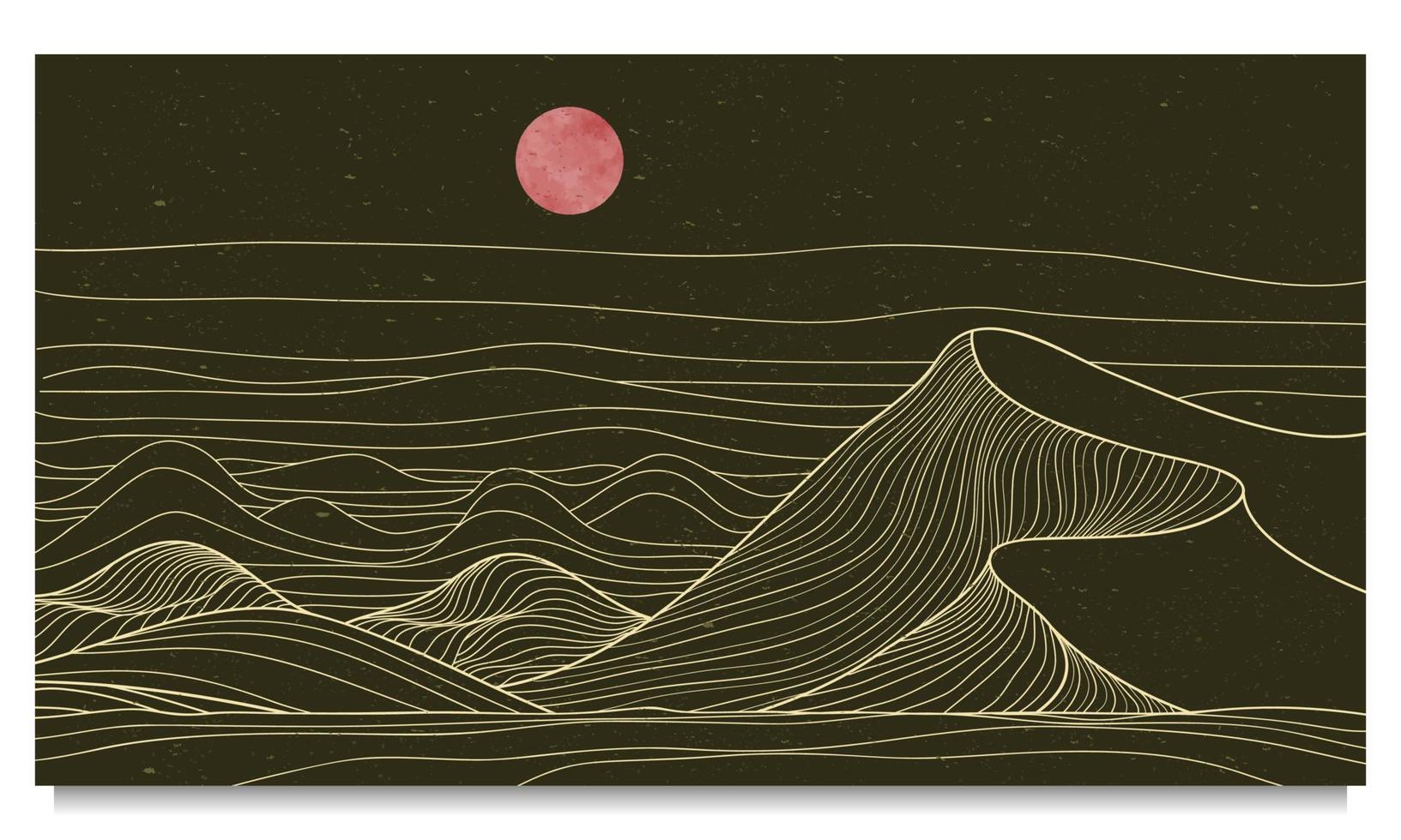 montagna deserto linea arte Stampa. astratto contemporaneo estetico sfondi paesaggi. con montagna, deserto, orizzonte, onda. vettore illustrazioni