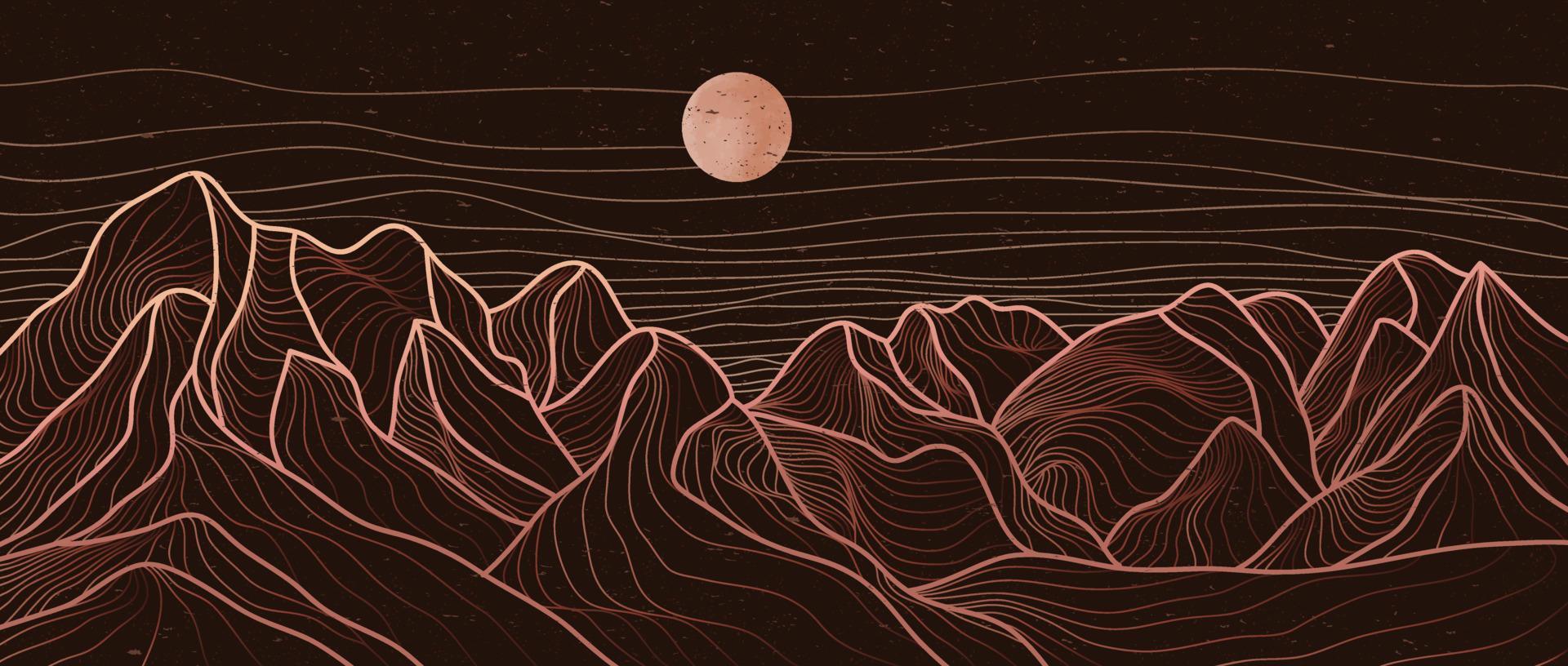 stampa artistica moderna e minimalista creativa. paesaggi di sfondi estetici contemporanei di montagna astratta. con montagna, mare, orizzonte, onda. illustrazioni vettoriali