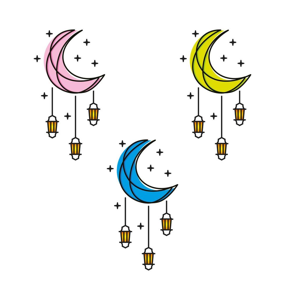 Ramadan kareem sfondo design. sfondo per saluto carta con Luna, lanterna e calligrafia vettore