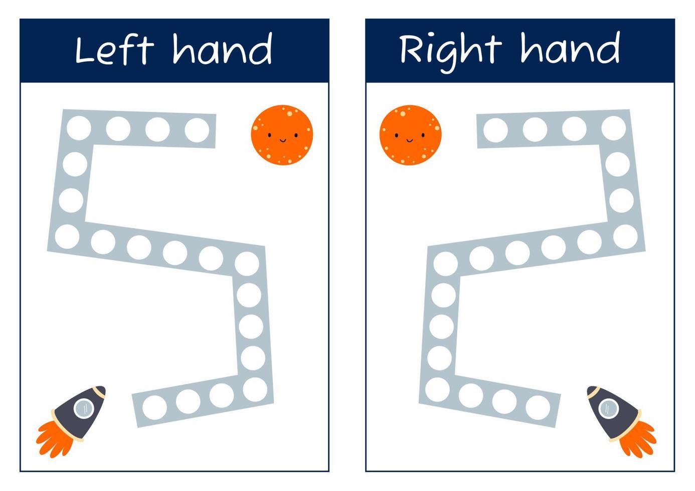 logico gioco sviluppo di interemisferico connessioni. incolla plastilina sinistra e giusto mano. neurogiocatore per bambino. vettore