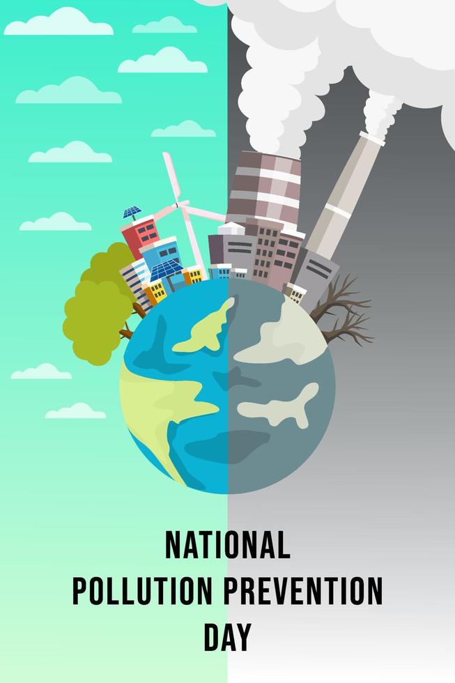 nazionale inquinamento prevenzione giorno bandiera manifesto con pulito ambiente e inquinata ambiente vettore