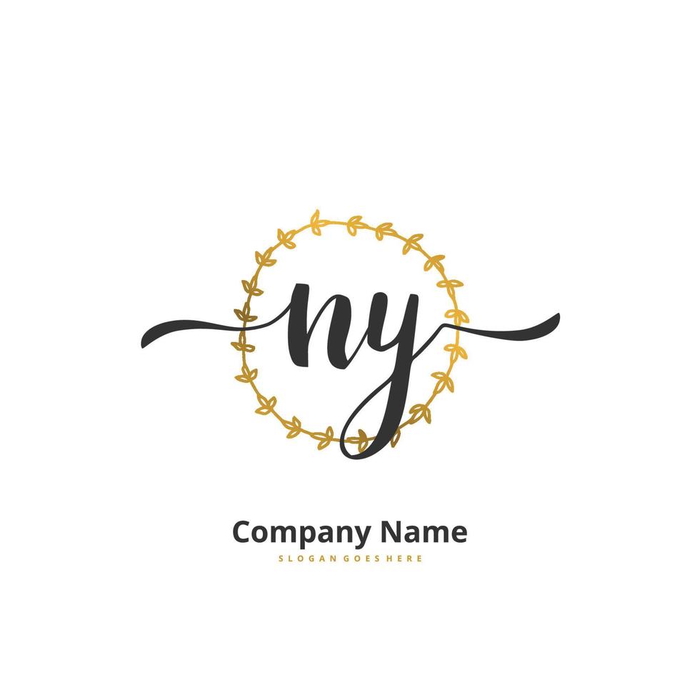NY iniziale grafia e firma logo design con cerchio. bellissimo design manoscritto logo per moda, squadra, nozze, lusso logo. vettore