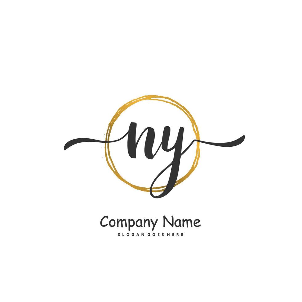 NY iniziale grafia e firma logo design con cerchio. bellissimo design manoscritto logo per moda, squadra, nozze, lusso logo. vettore