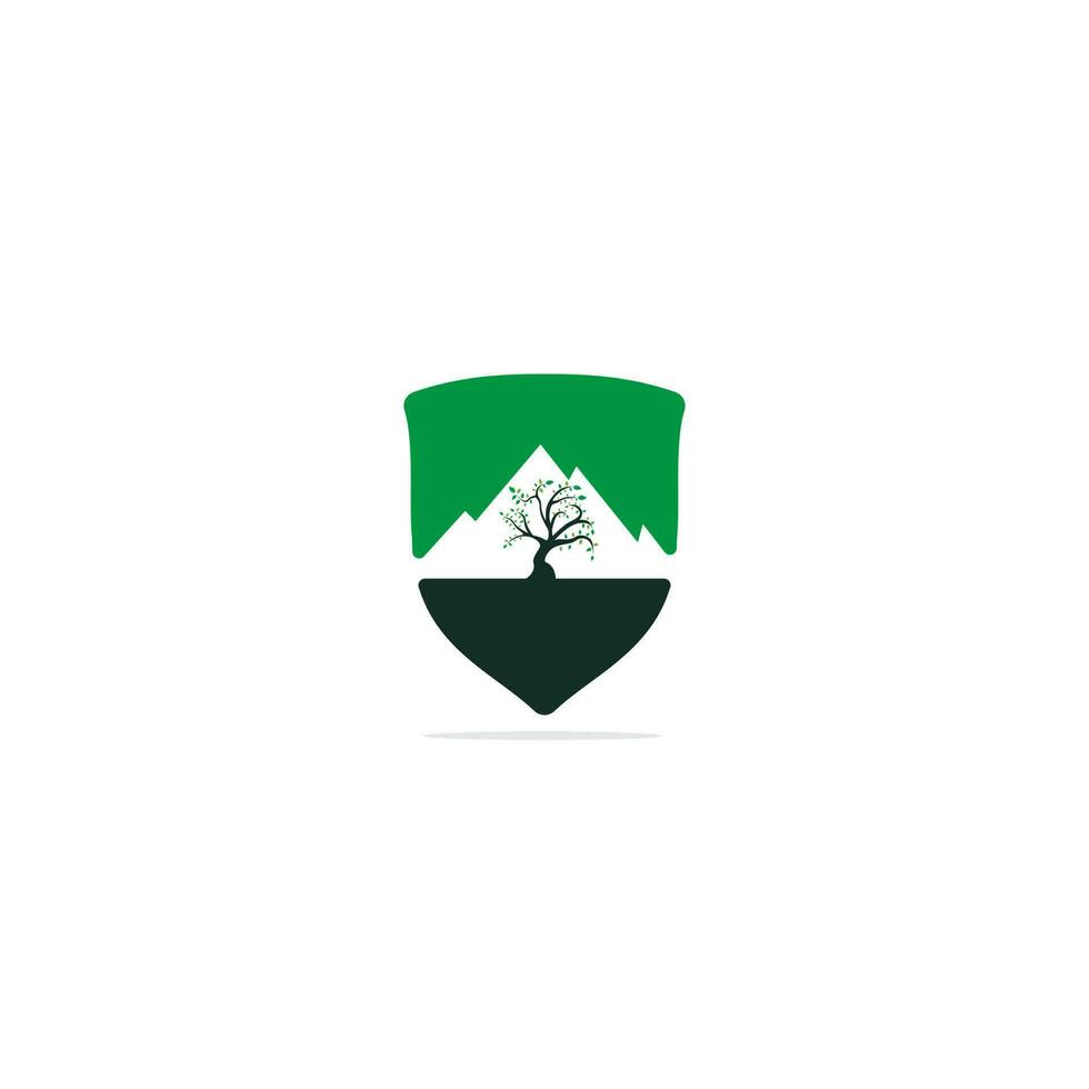 montagna e albero vettore logo design. logo per viaggiare, agricoltura e ecologia concetti.