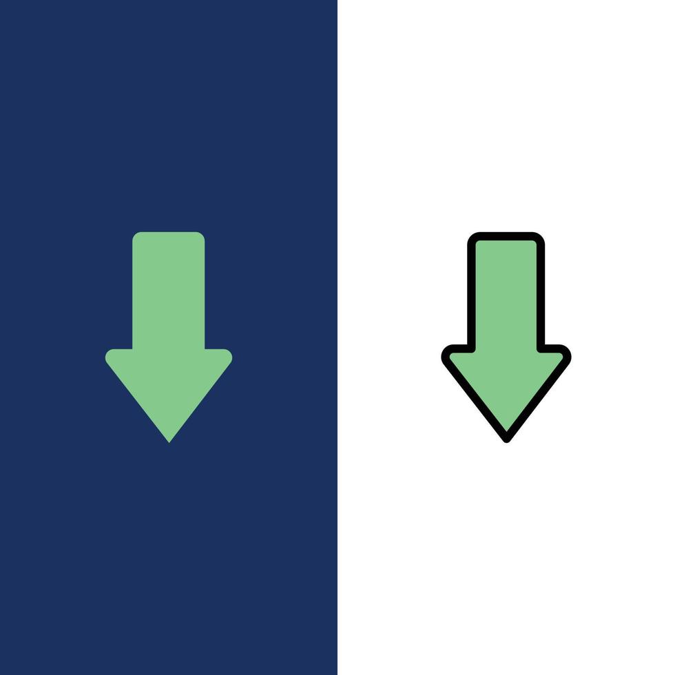 freccia frecce giù Scarica icone piatto e linea pieno icona impostato vettore blu sfondo