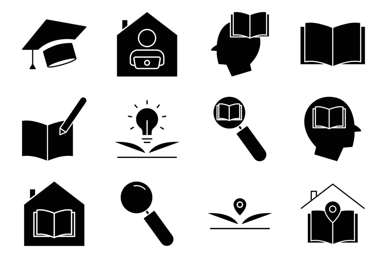 illustrazione di icona impostato relazionato per biblioteca, formazione scolastica. glifo icona stile. semplice vettore design modificabile.