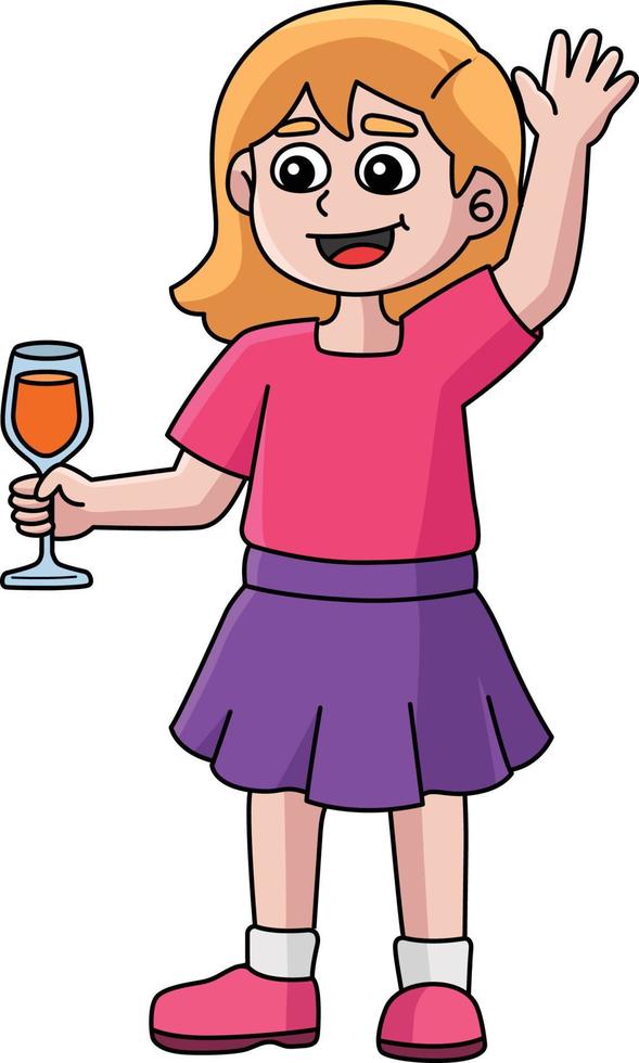 ragazza Tenere vino cartone animato colorato clipart vettore