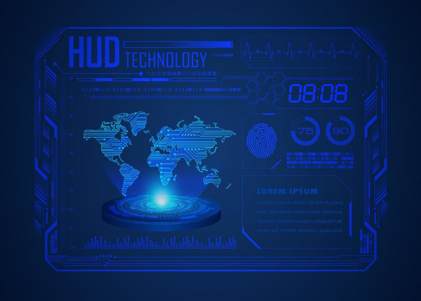 moderno hud tecnologia mondo carta geografica schermo sfondo vettore