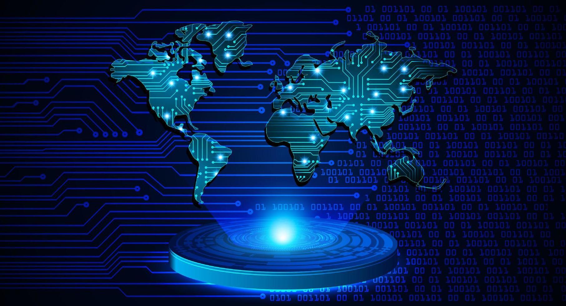 moderno mondo carta geografica olografico proiettore su tecnologia sfondo vettore