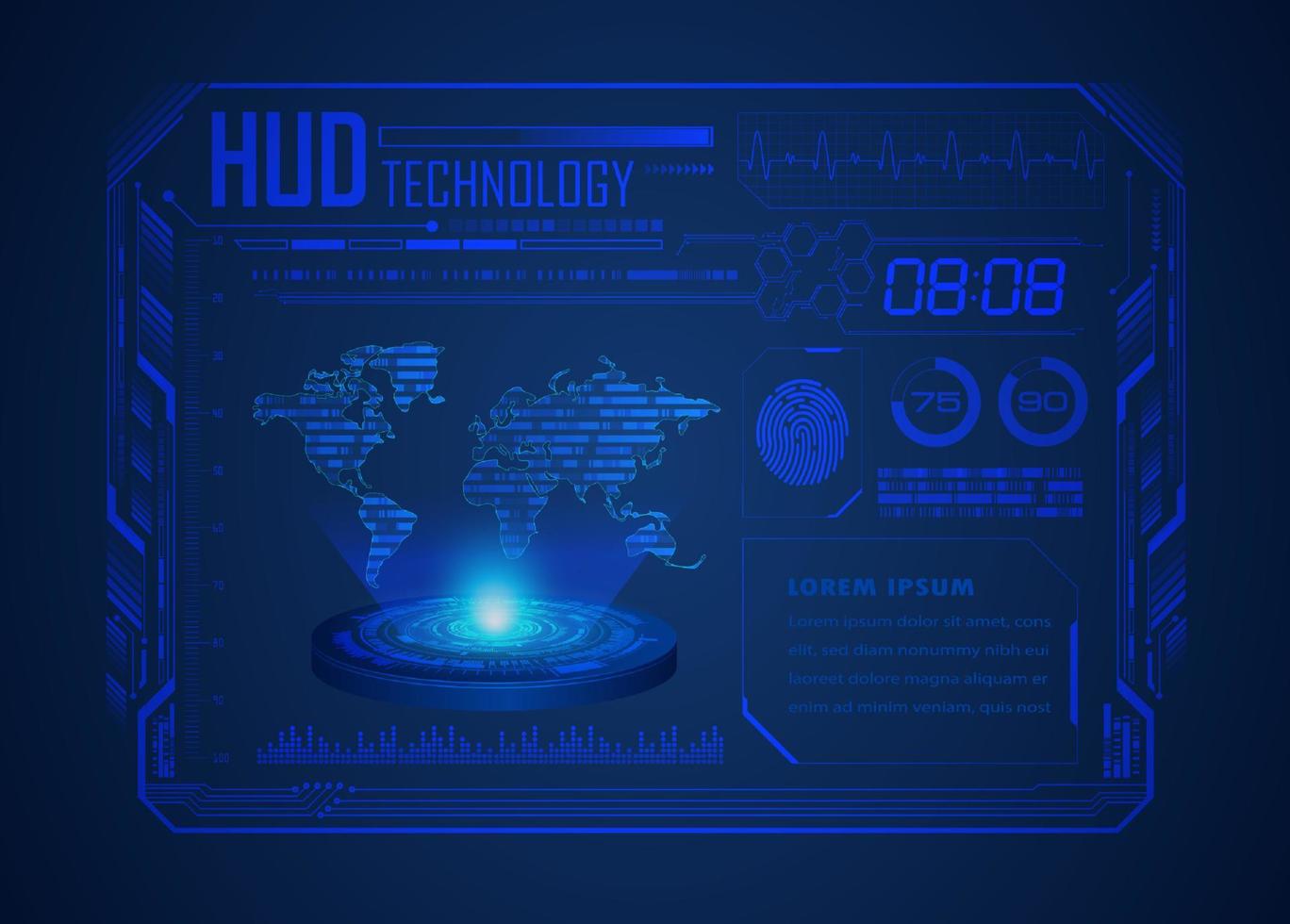 moderno hud tecnologia mondo carta geografica schermo sfondo vettore