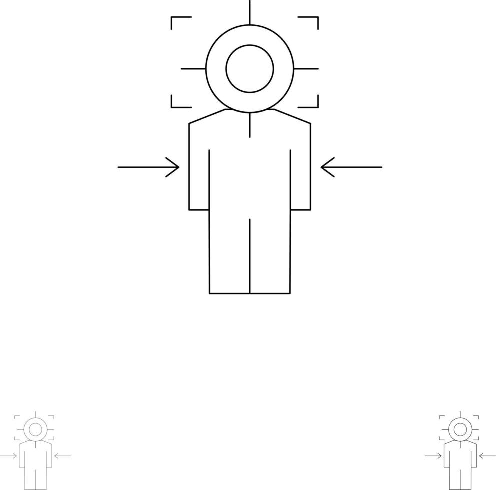 uomo messa a fuoco bersaglio raggiungere obbiettivo grassetto e magro nero linea icona impostato vettore