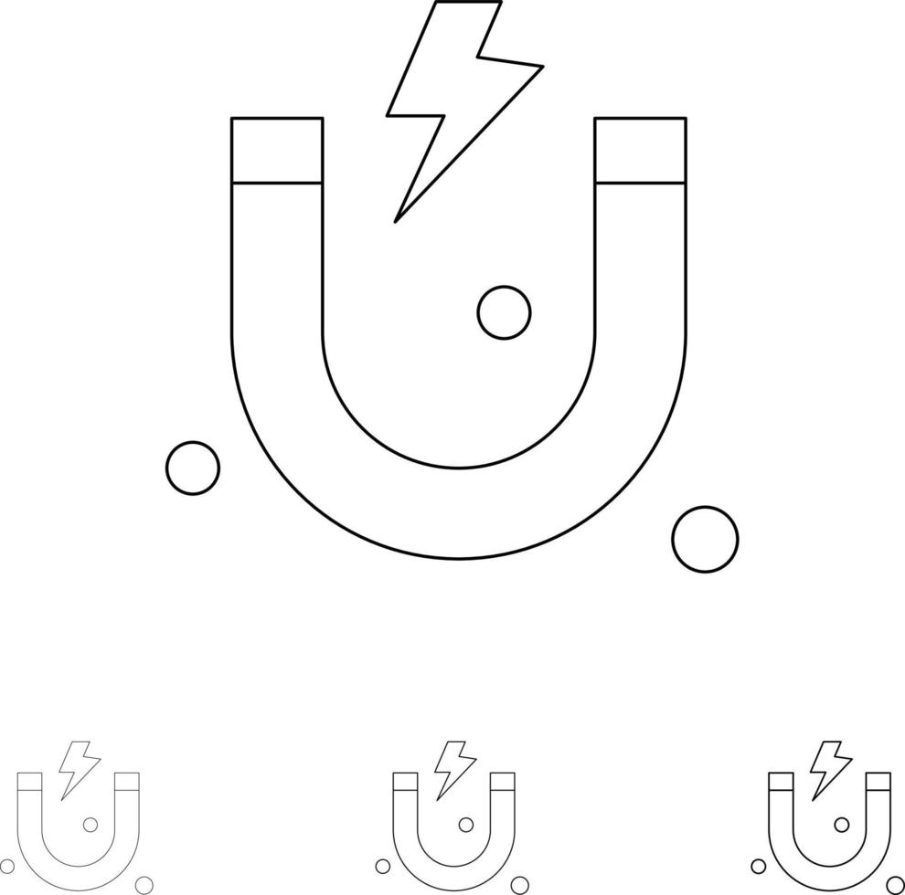 attrazione magnete scienza grassetto e magro nero linea icona impostato vettore