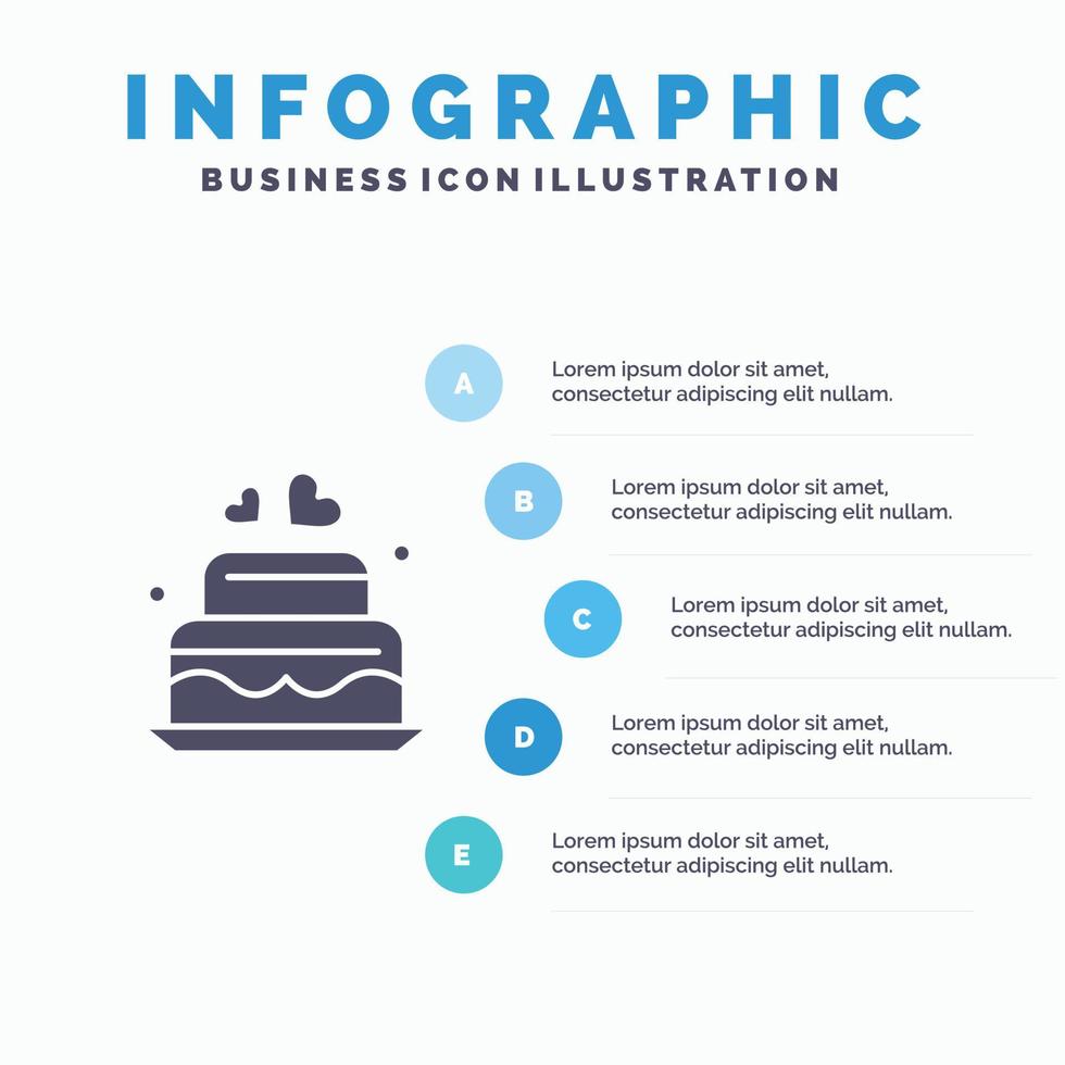 torta amore cuore nozze solido icona infografica 5 passaggi presentazione sfondo vettore