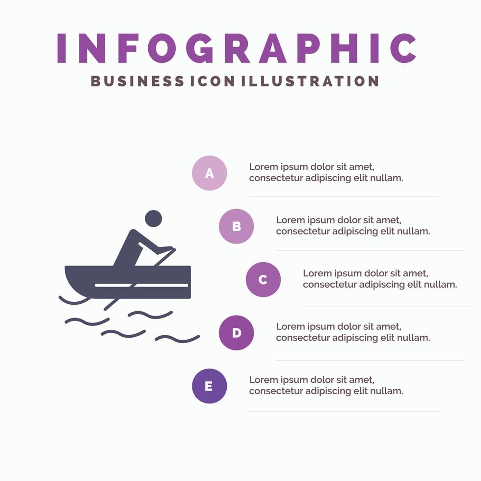 barca canottaggio formazione acqua solido icona infografica 5 passaggi presentazione sfondo vettore