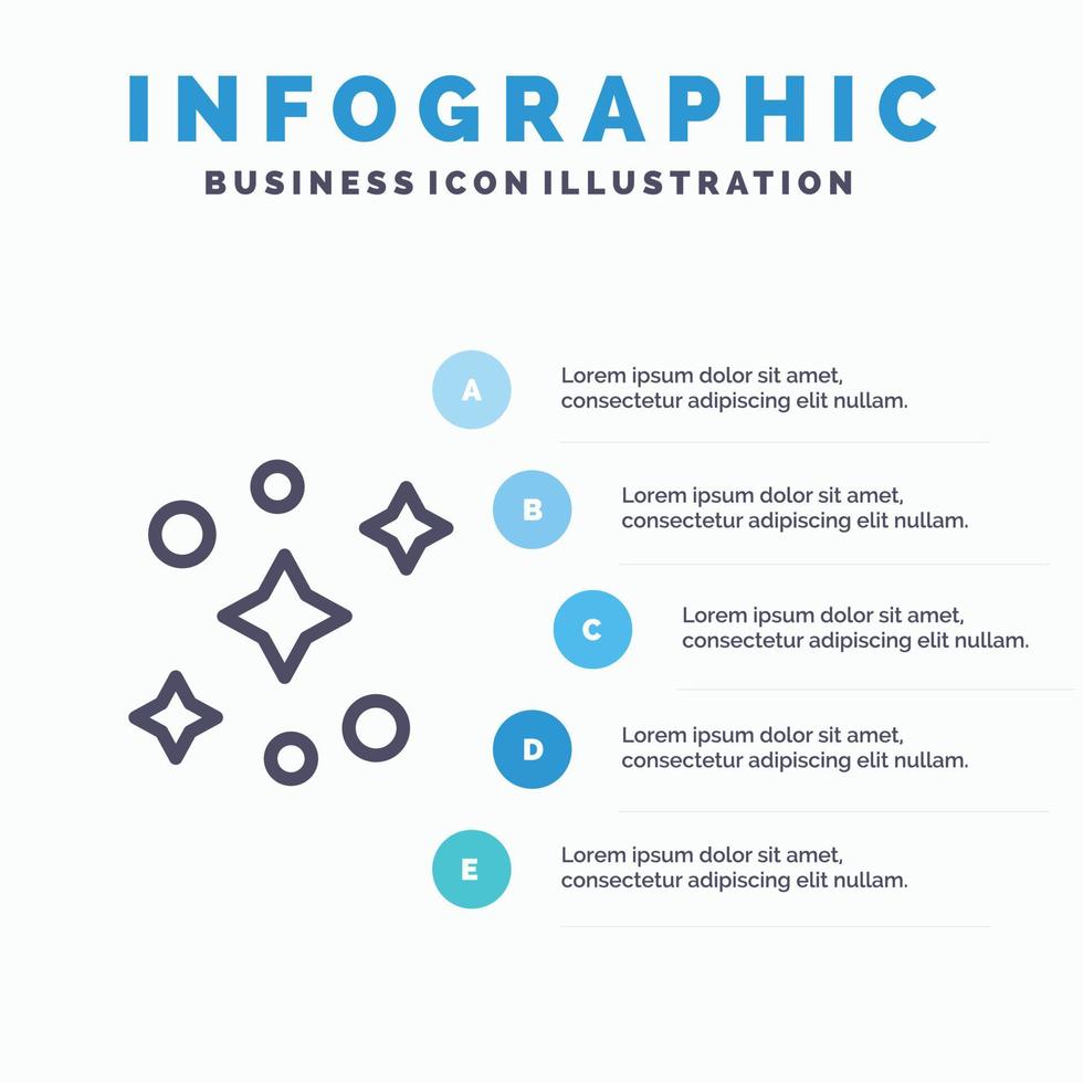 galassia spazio stelle linea icona con 5 passaggi presentazione infografica sfondo vettore