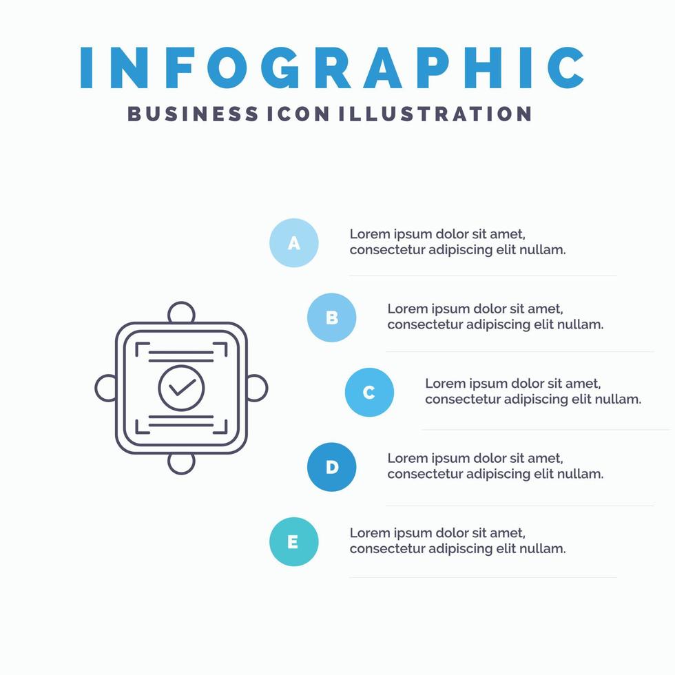 ok rapporto carta accordo linea icona con 5 passaggi presentazione infografica sfondo vettore