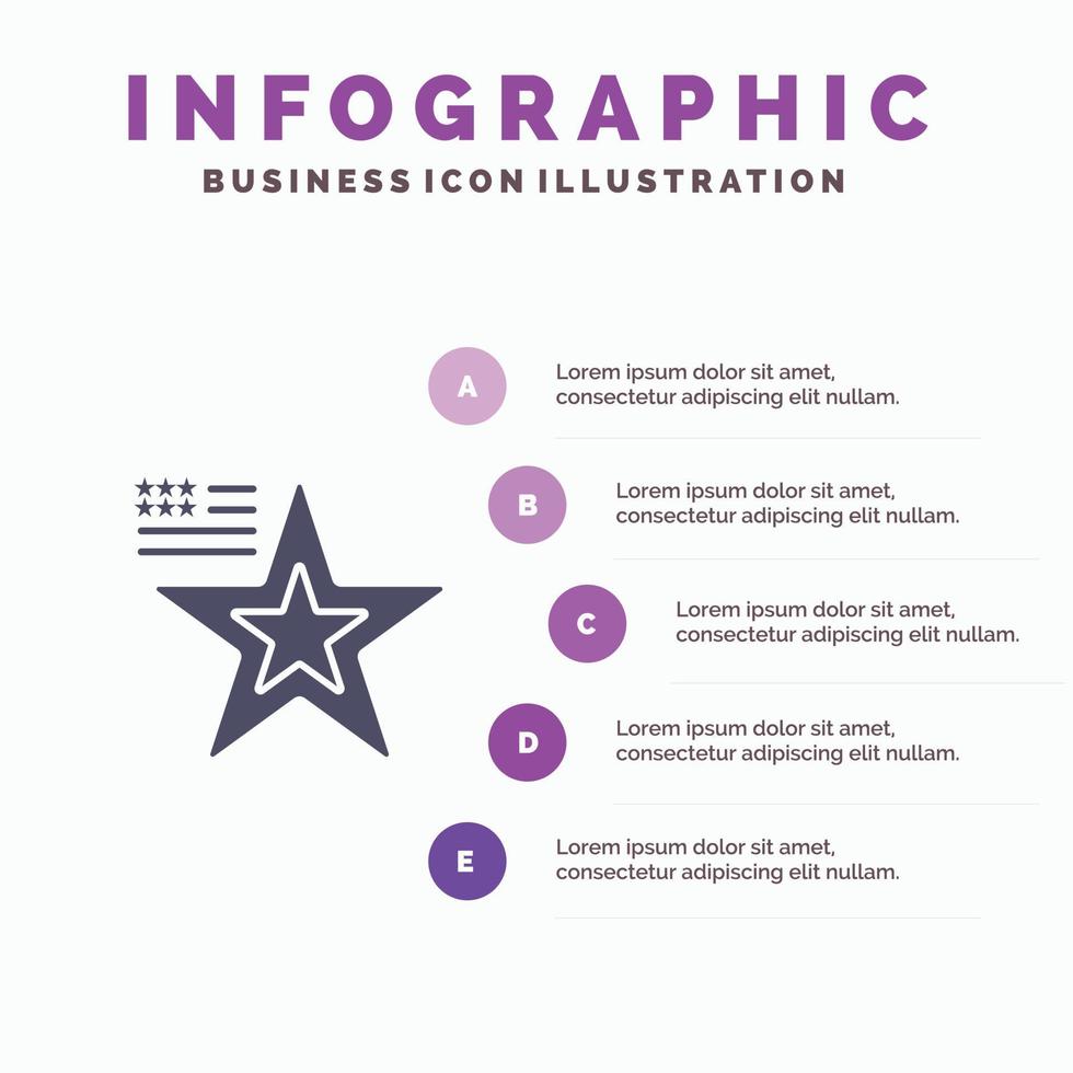 stella americano bandiera Stati Uniti d'America solido icona infografica 5 passaggi presentazione sfondo vettore