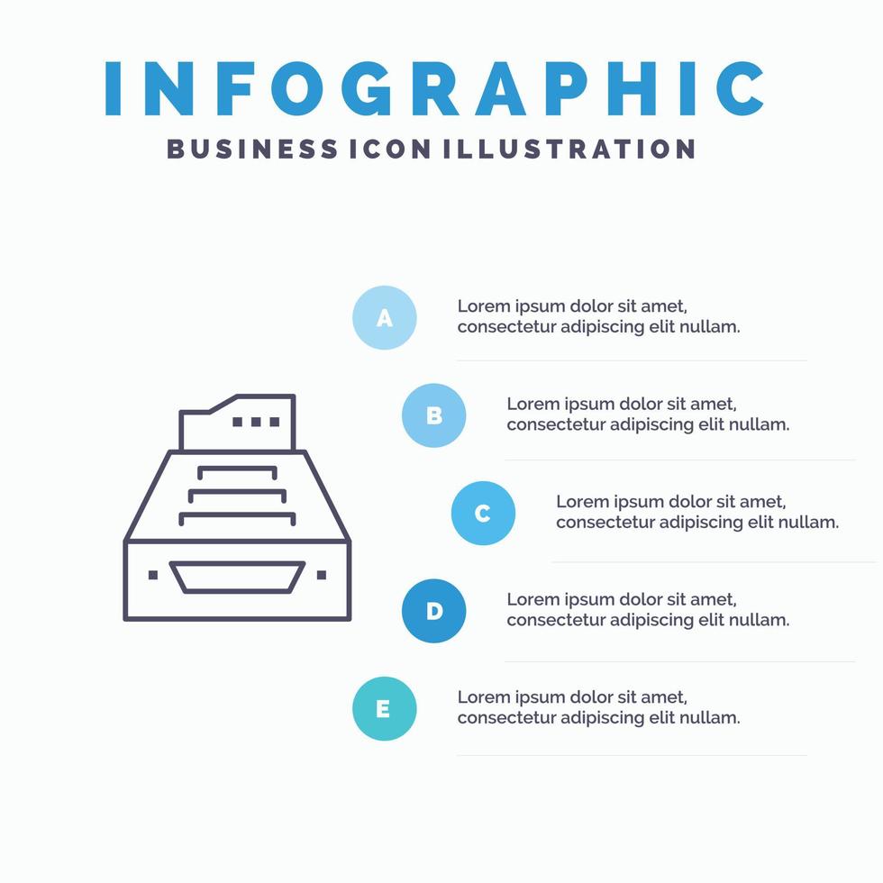 File contabilità conti dati Banca dati Posta in arrivo Conservazione linea icona con 5 passaggi presentazione infographi vettore