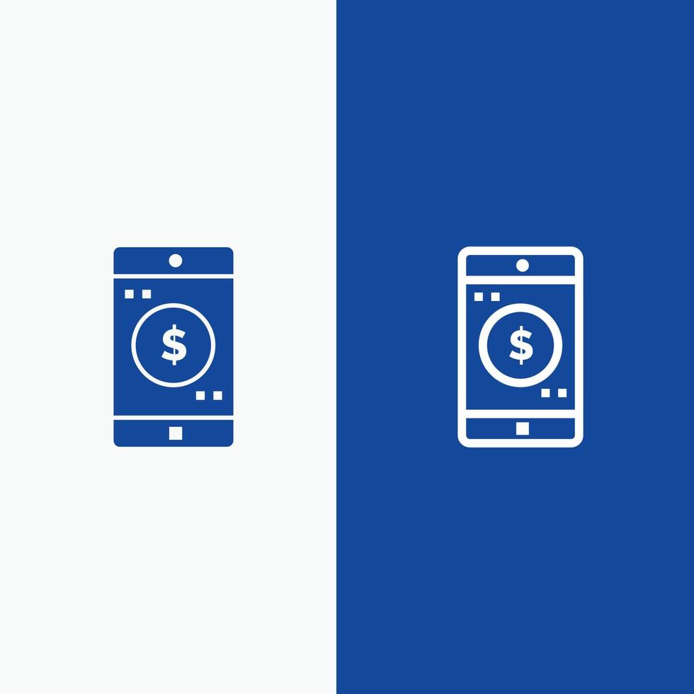 applicazione mobile mobile applicazione dollaro linea e glifo solido icona blu bandiera linea e glifo così vettore