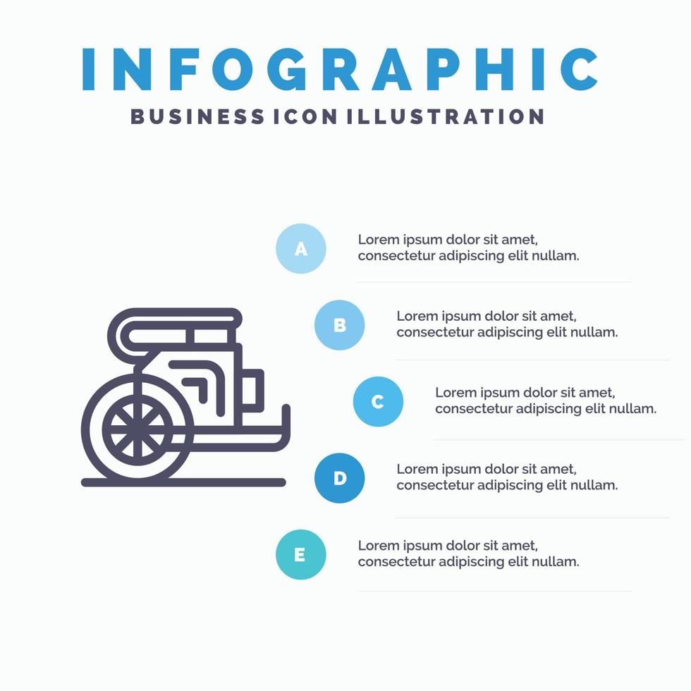 carro cavalli vecchio Principe Grecia linea icona con 5 passaggi presentazione infografica sfondo vettore