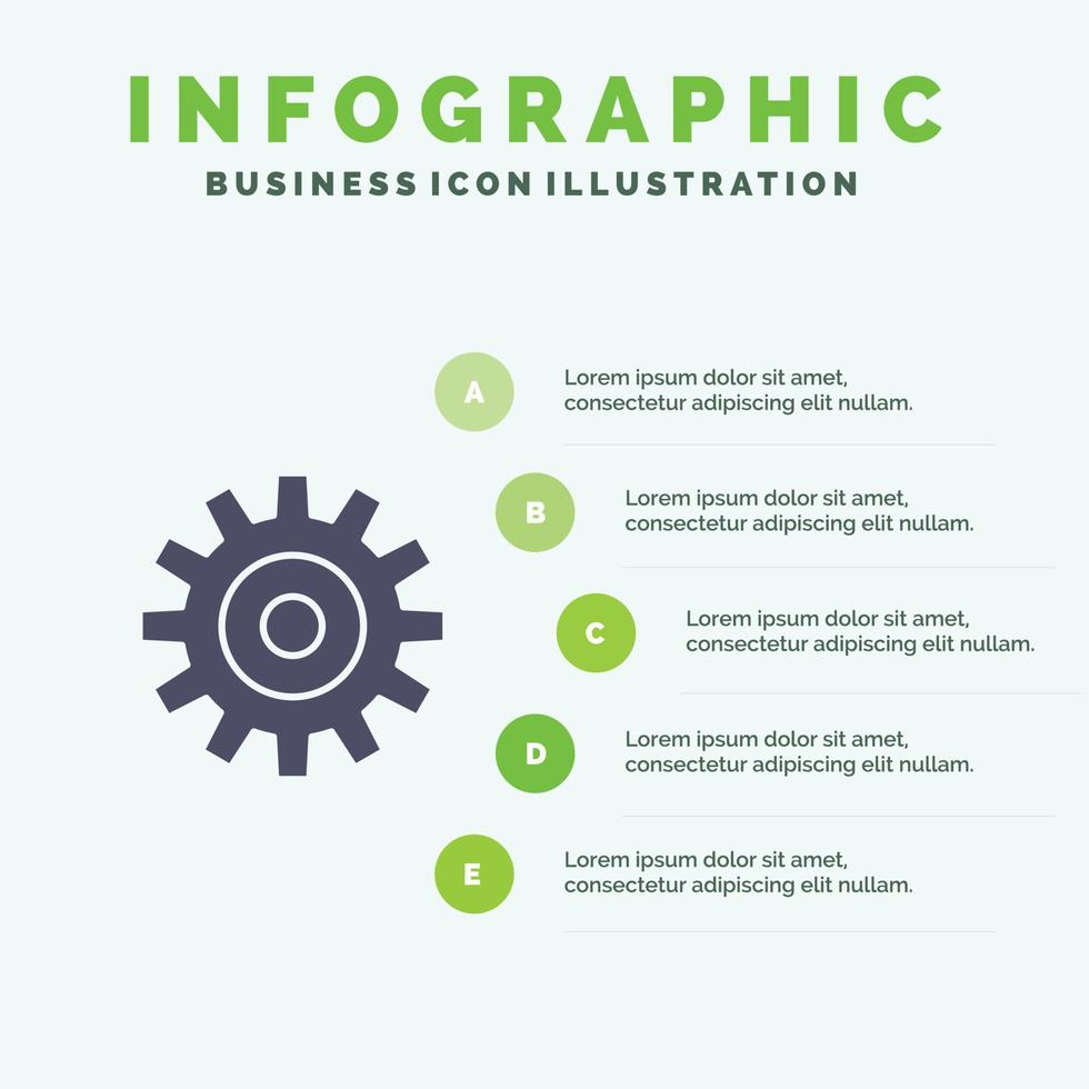 Ingranaggio ambientazione ruota ingranaggi solido icona infografica 5 passaggi presentazione sfondo vettore