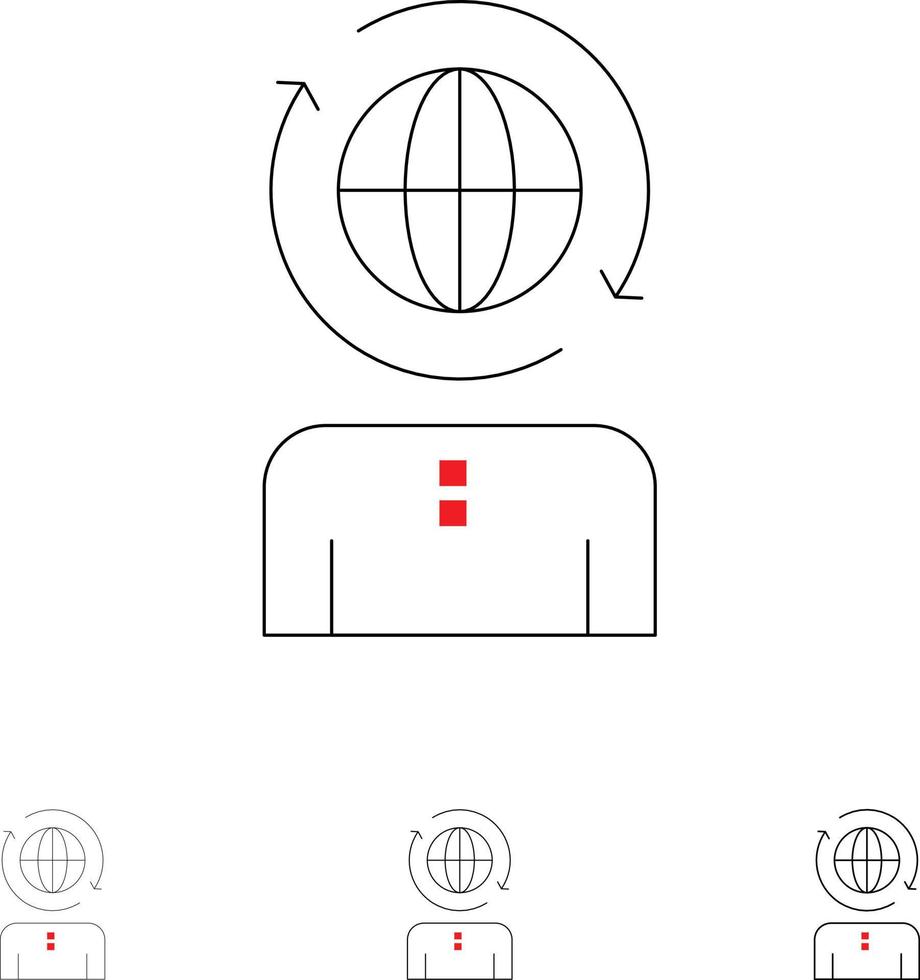 attività commerciale globale gestione moderno grassetto e magro nero linea icona impostato vettore