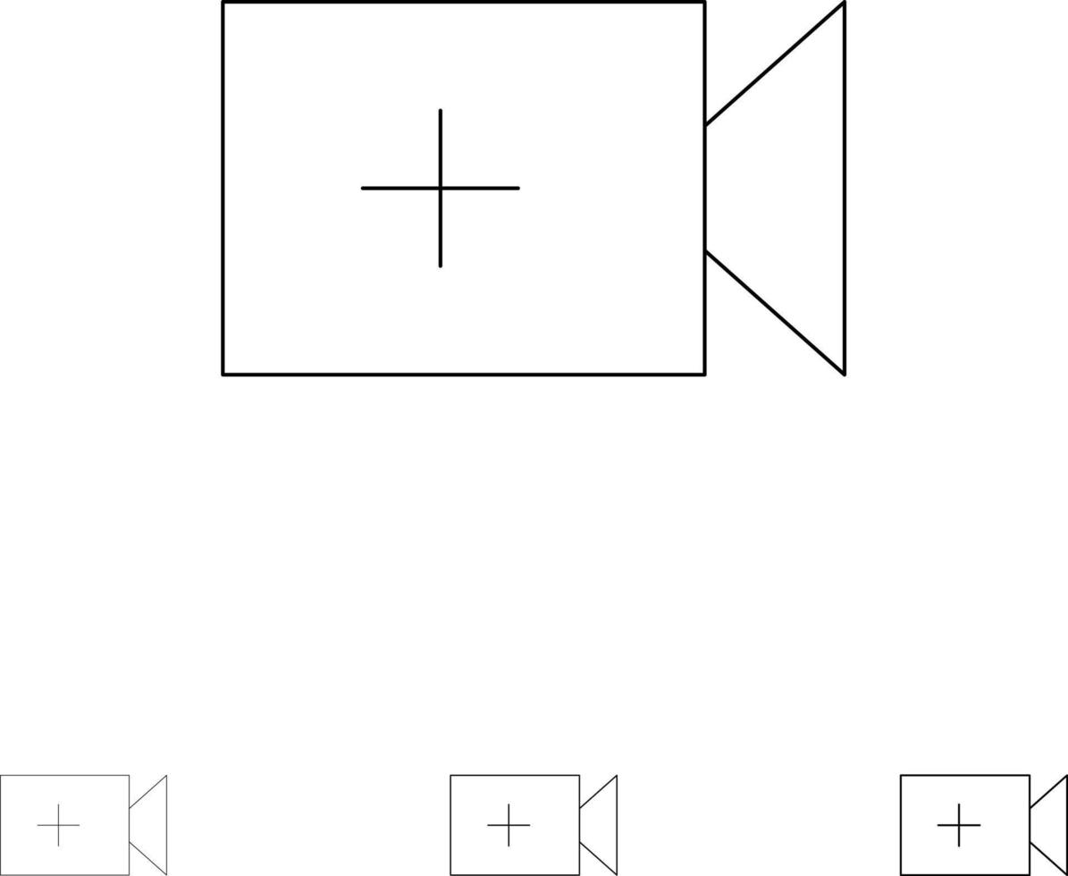 video telecamera ui grassetto e magro nero linea icona impostato vettore